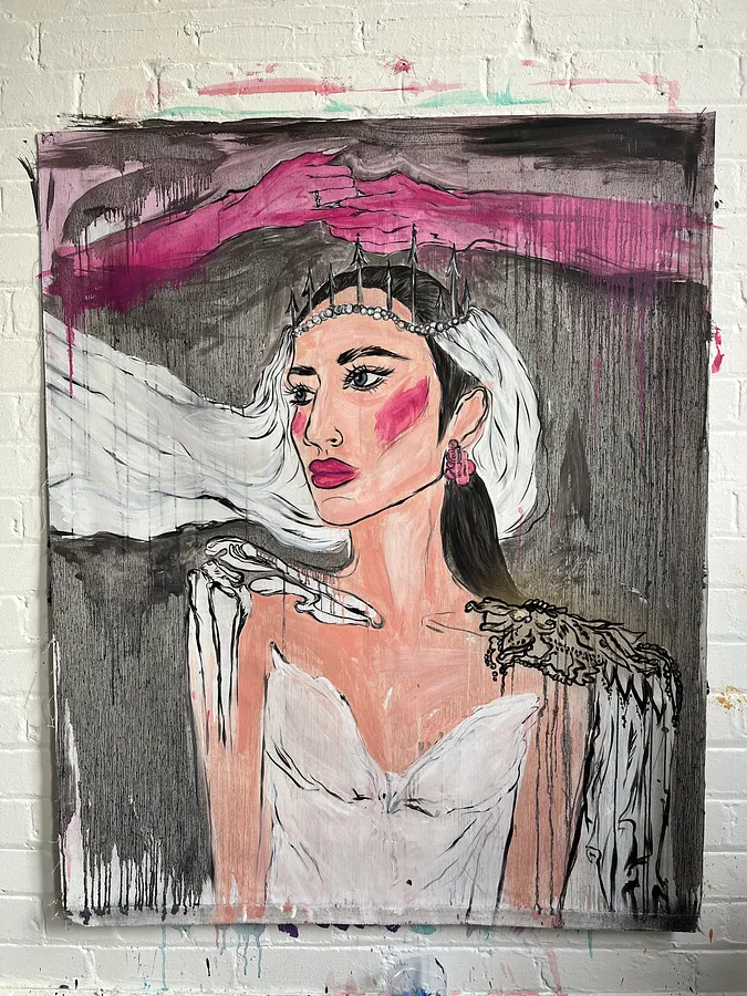 Image of Arcana 6: "The Choice" by Ellada , size: 110*115, made of Oil on Canvas, Painting medium, from London, part of the Ellada’s Oracle series, priced at $1700