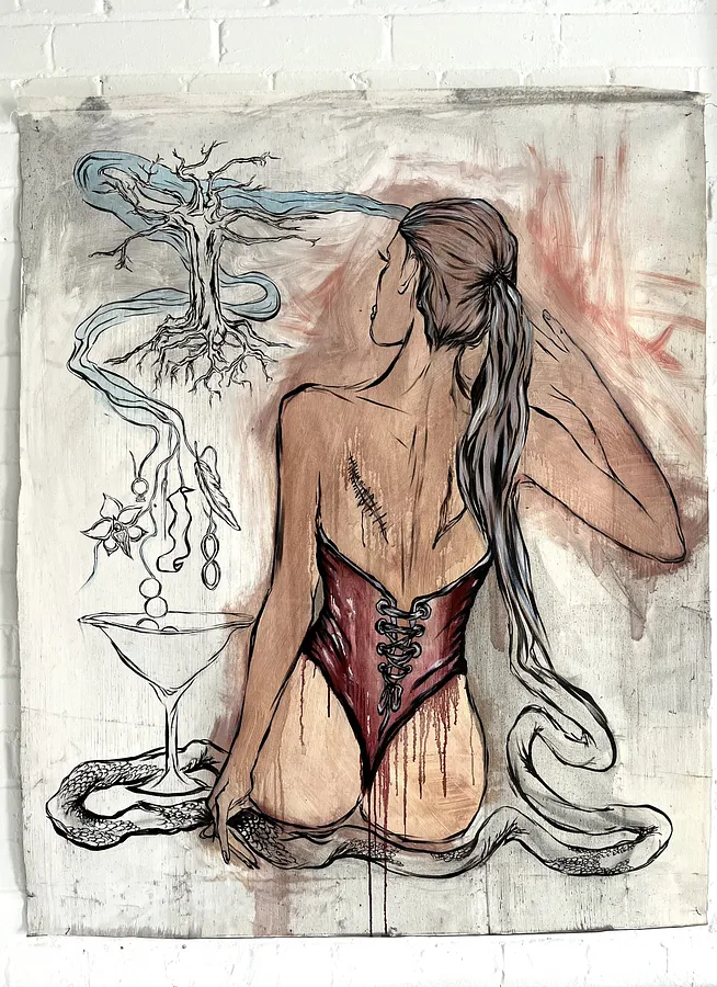 Image of Arcana 20: "Destiny" by Ellada , size: 100*115, made of Oil on Canvas, Painting medium, from London, part of the Ellada’s Oracle series, priced at $2000