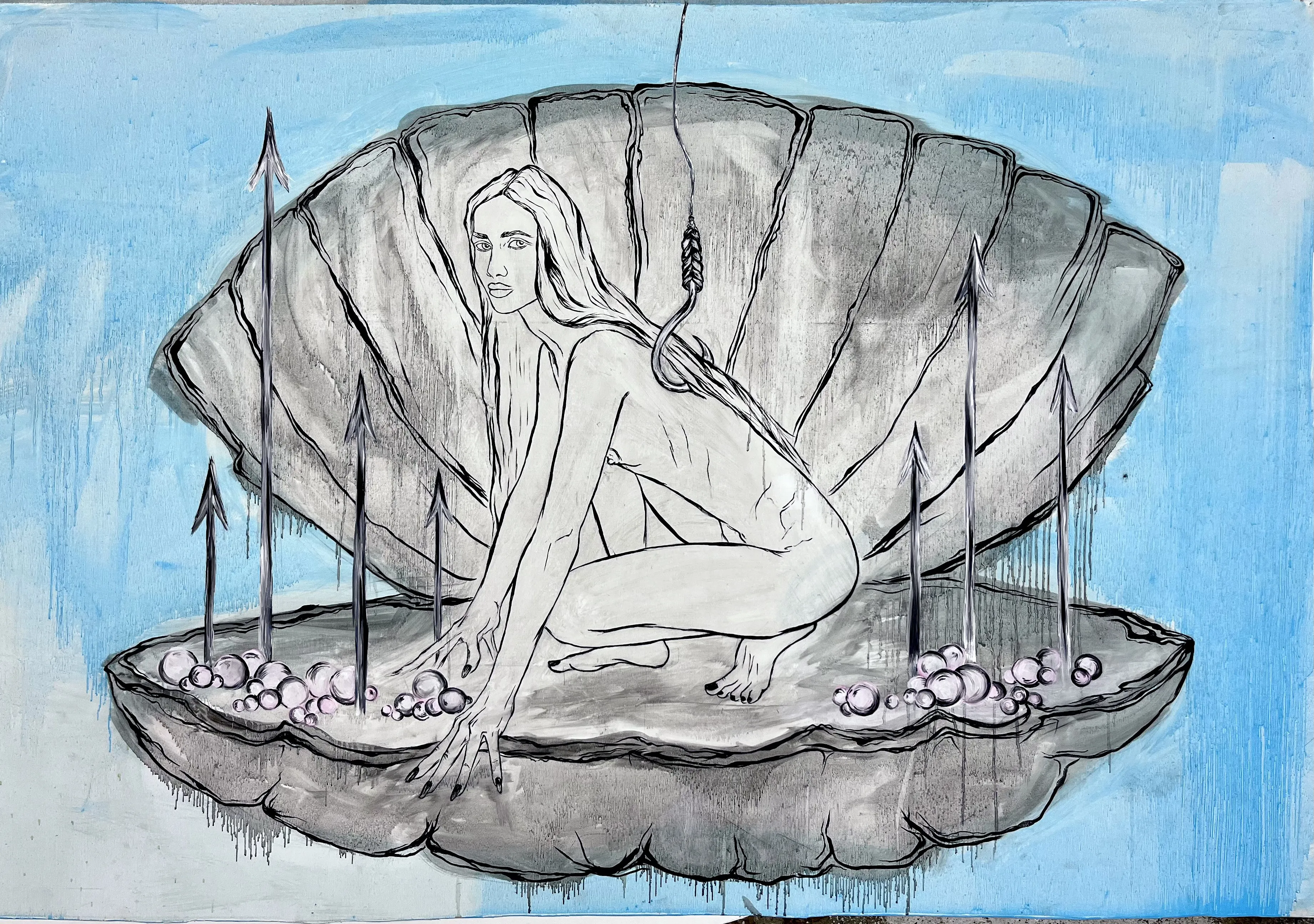 Image of Arcana 12: "The Caught One" by Ellada , size: 120*115, made of Oil on Canvas, Painting medium, from London, part of the Ellada’s Oracle series, priced at $1200 Photo 1 of 8.