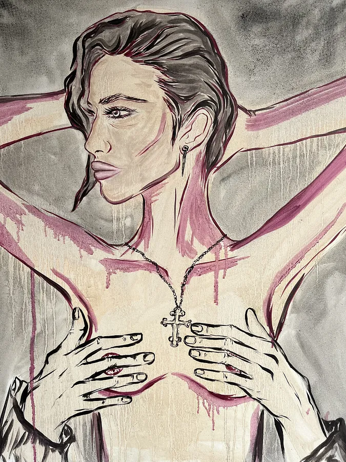 Image of “Cover me” I’m too hot by Ellada , size: 70*90, made of Oil on Canvas, Painting medium, from London, priced at £1200