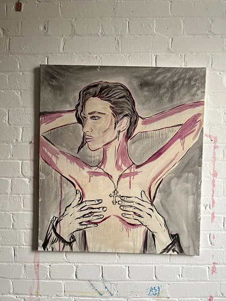 Image of “Cover me” I’m too hot by Ellada , size: 70*90, made of Oil on Canvas, Painting medium, from London, priced at £1200 Photo 6 of 6.