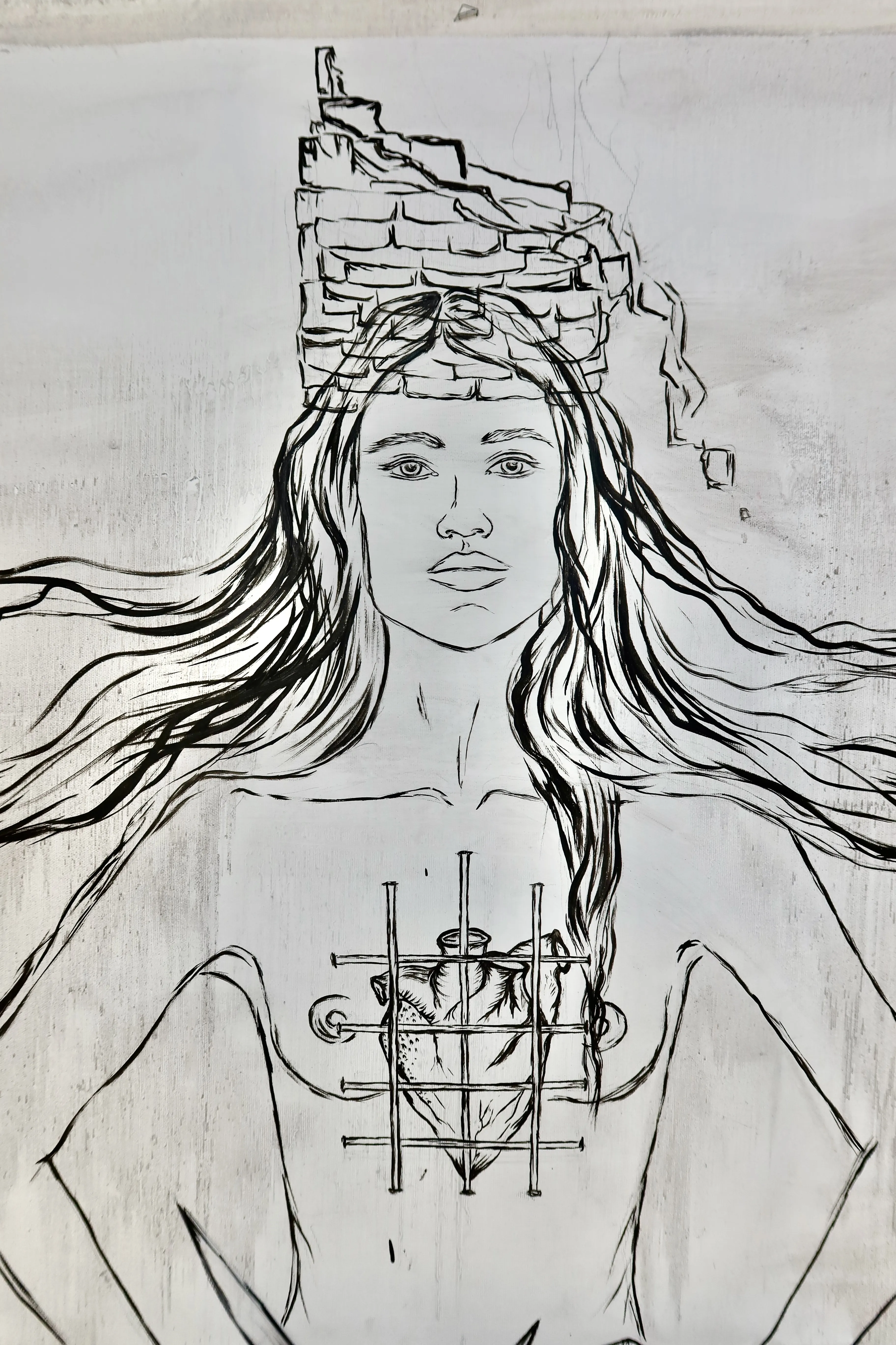 Image of Arcana 16: "Tower" by Ellada , size: 100*115, made of Oil on Canvas, Painting medium, from London, part of the Ellada’s Oracle series, priced at $5000 Photo 2 of 3.