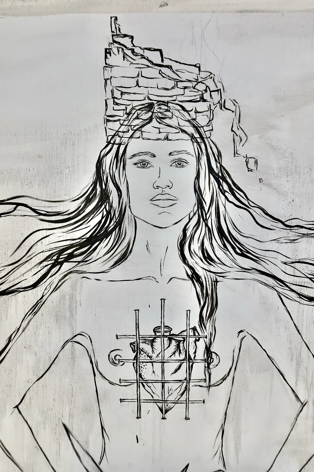 Image of Arcana 16: "Tower" by Ellada , size: 100*115, made of Oil on Canvas, Painting medium, from London, part of the Ellada’s Oracle series Photo 2 of 3.