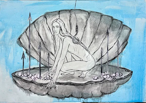 Image of Arcana 12: "The Caught One" by Ellada , size: 120*115, made of Oil on Canvas, Painting medium, from London, part of the Ellada’s Oracle series, priced at $5000 Photo 3 of 8.