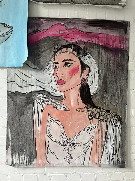 Image of Arcana 6: "The Choice" by Ellada , size: 110*115, made of Oil on Canvas, Painting medium, from London, part of the Ellada’s Oracle series, priced at $5000 Photo 2 of 6.