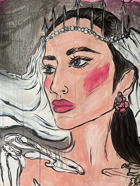 Image of Arcana 6: "The Choice" by Ellada , size: 110*115, made of Oil on Canvas, Painting medium, from London, part of the Ellada’s Oracle series, priced at $5000 Photo 3 of 6.