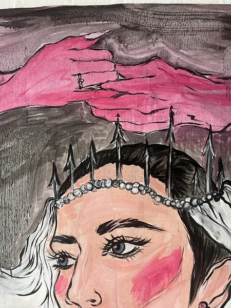 Image of Arcana 6: "The Choice" by Ellada , size: 110*115, made of Oil on Canvas, Painting medium, from London, part of the Ellada’s Oracle series, priced at $5000 Photo 4 of 6.