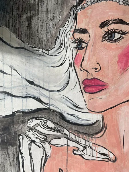 Image of Arcana 6: "The Choice" by Ellada , size: 110*115, made of Oil on Canvas, Painting medium, from London, part of the Ellada’s Oracle series, priced at $5000 Photo 5 of 6.
