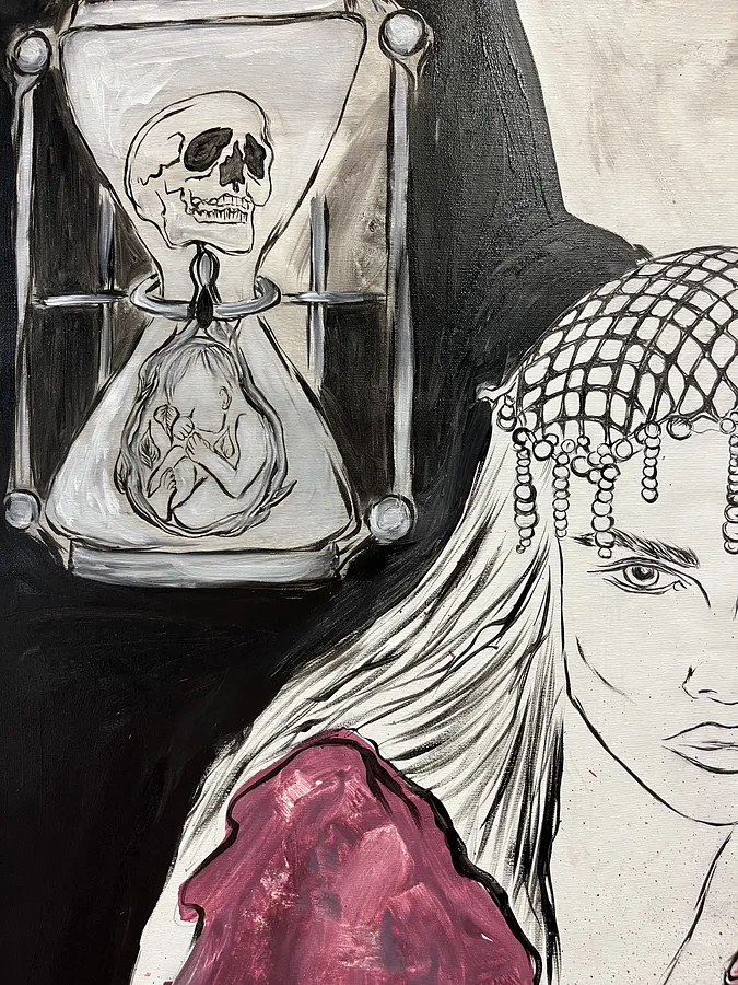 Image of Arcana 12: "The Time" by Ellada , made of Oil on Canvas, Painting medium, from London, part of the Ellada’s Oracle series, priced at $1300