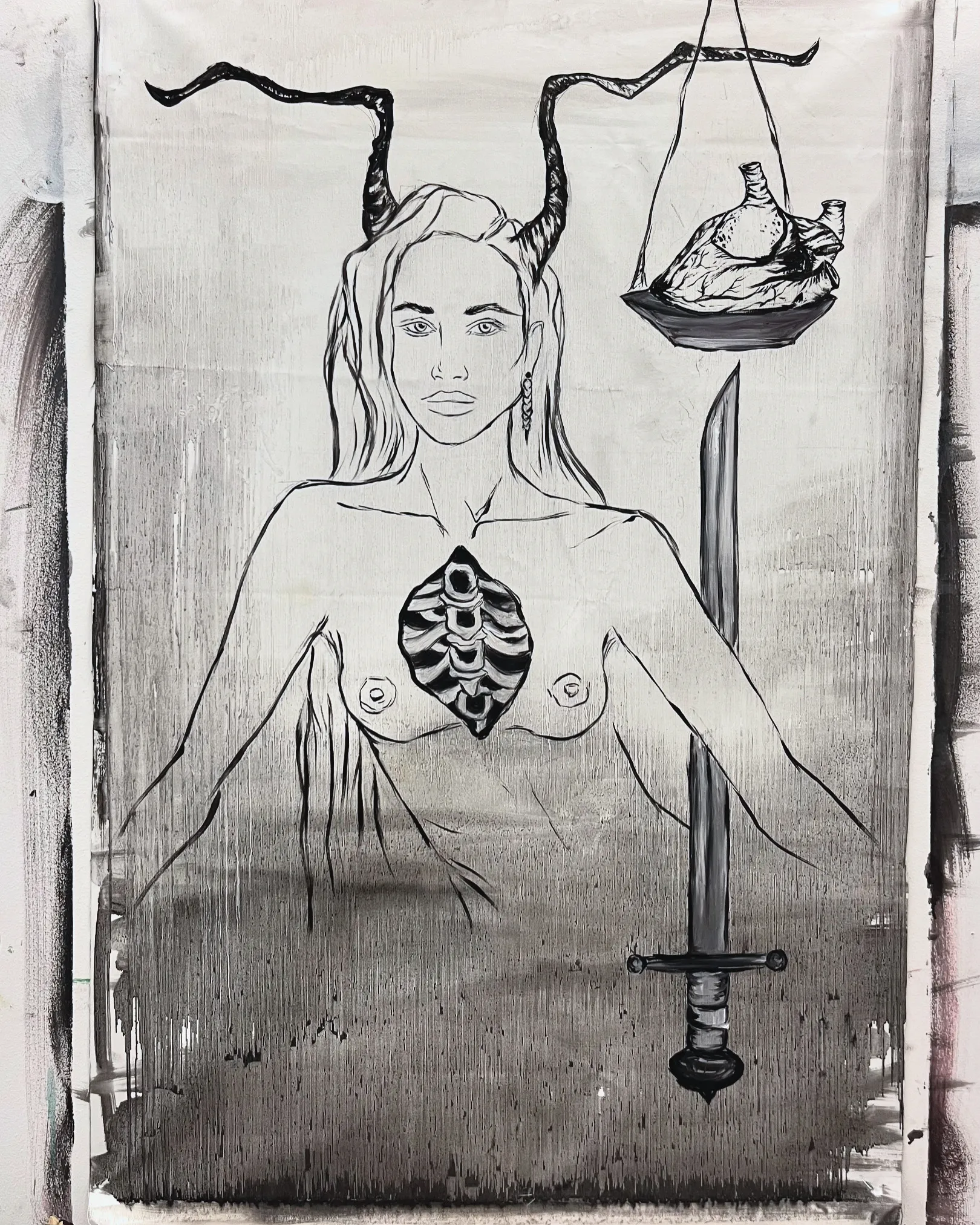 Image of Arcana 1: "Magican" by Ellada , size: 77*114, made of Oil on Canvas, Painting medium, part of the Ellada’s Oracle series, priced at $2700 Photo 1 of 4.