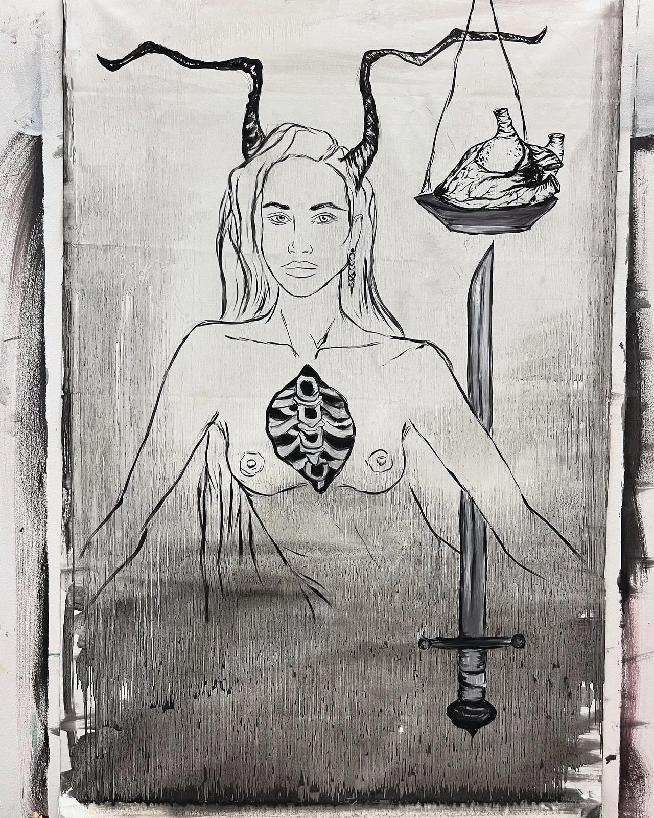 Image of Arcana 1: "Magican" by Ellada , size: 77*114, made of Oil on Canvas, Painting medium, part of the Ellada’s Oracle series, priced at $1400 Photo 1 of 4.