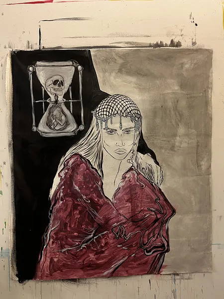 Image of Arcana 12: "The Time" by Ellada , made of Oil on Canvas, Painting medium, from London, part of the Ellada’s Oracle series, priced at $1300 Photo 2 of 4.